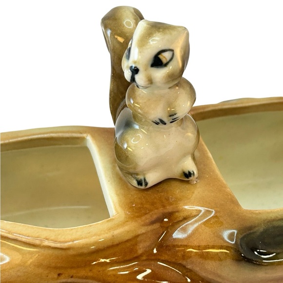 Vintage Ceramic Squirrel and Log Miniature Planter-Woodland Forest Decor - Picture 4 of 9
